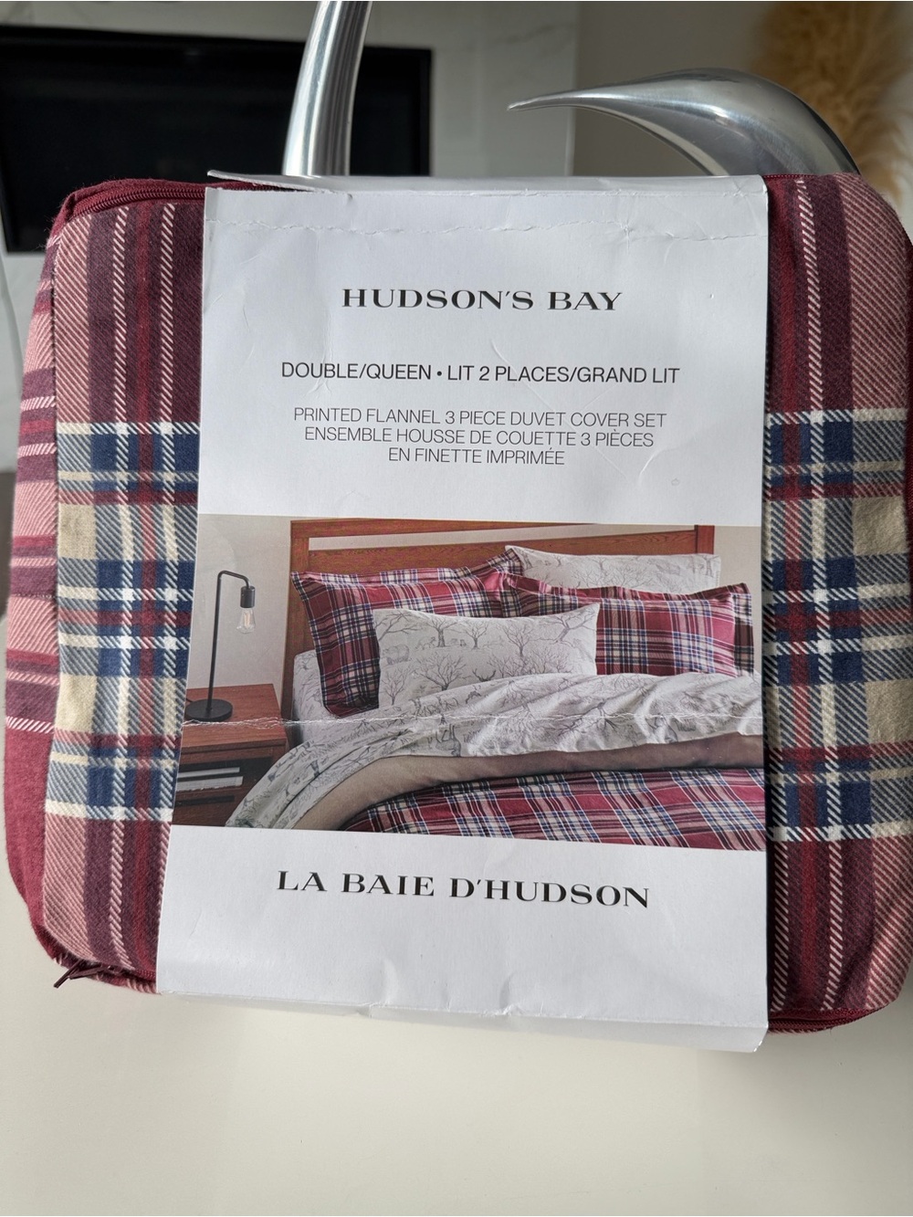 Hudson Bay Red Plaid Flannel Duvet Cover Set - Double/Queen
